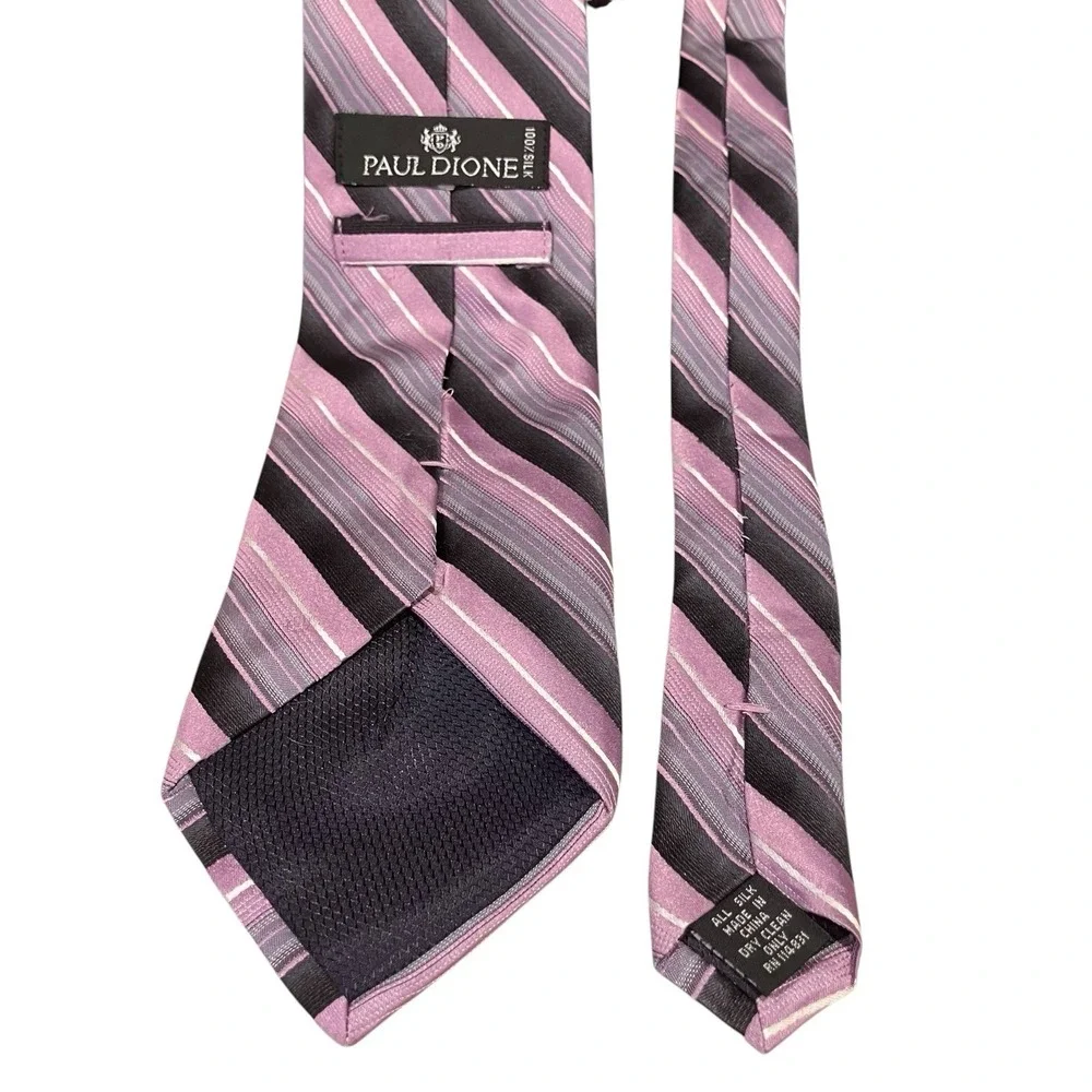Paul Dione Men's Tie Rep 100% Silk Necktie Designer‎ Purple Black Grey White